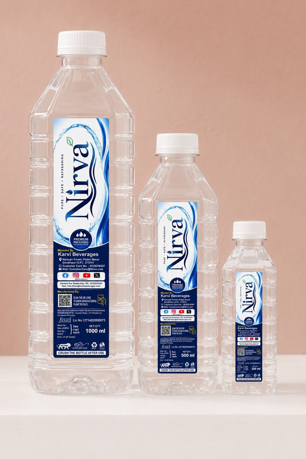 Nirva Packaged Drinking Water Bottles - 1000ml, 500ml, 200ml Lineup
